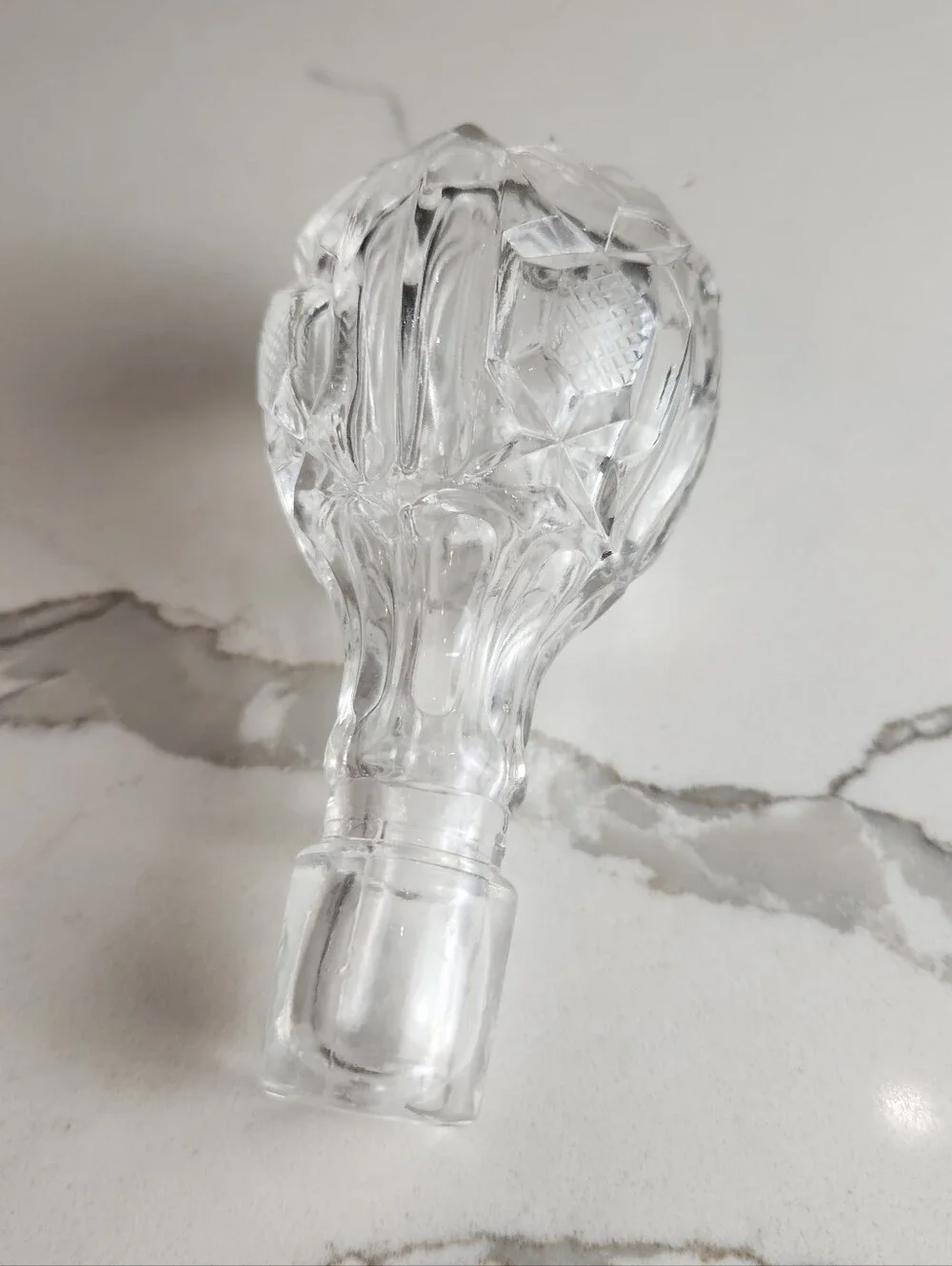 Vintage Cut Glass Ship's Captain Decanter with Silver Collar & Faceted Stopper